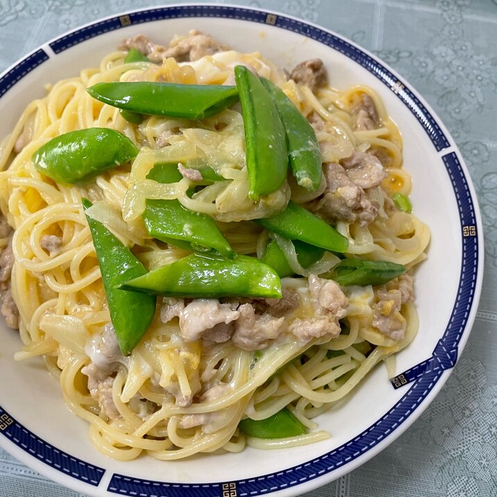 豚肉とスナップえんどうの春パスタ